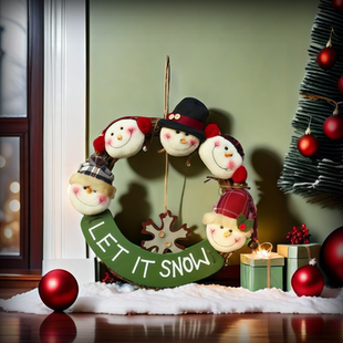 藤圈圣诞节迎宾布置挂饰耶诞节藤环雪人西餐厅面包店铺咖啡厅装 饰