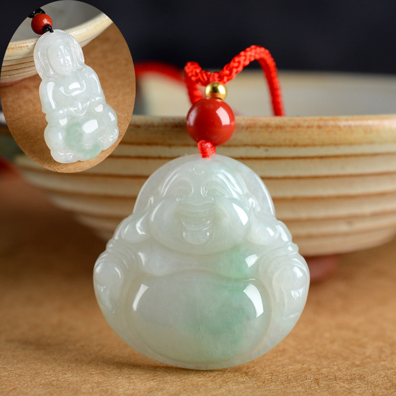 大肚佛吊坠弥勒笑佛公项链玉佩男女宝宝保平安阿弥陀佛翡翠玉观音
