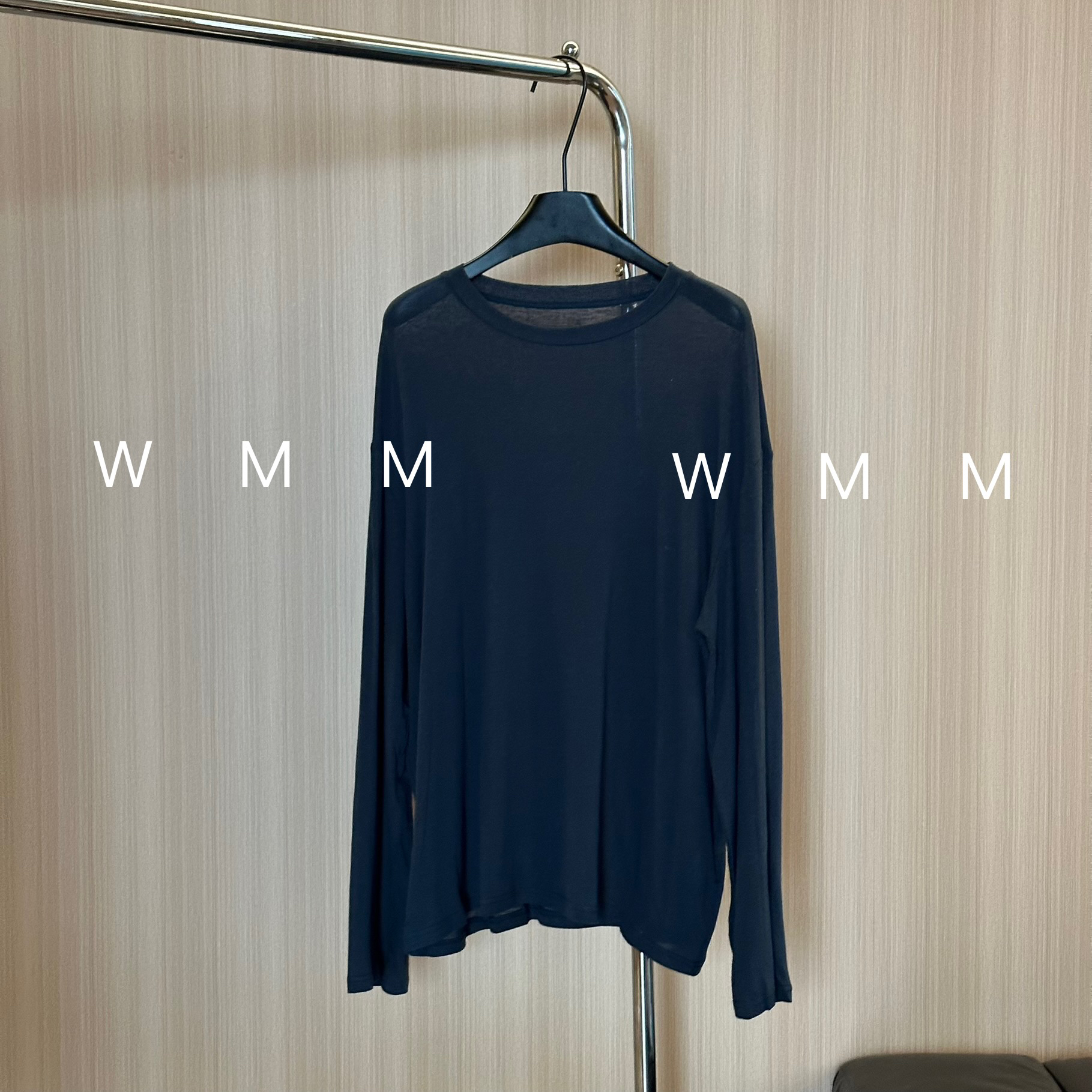 WMM青灰大版型长袖T恤女夏季新款纯色圆领套头微透面膜T舒适上衣