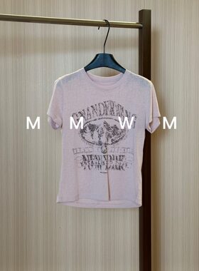 WMM粉色水洗做旧短袖T恤女休闲百搭韩时尚气质舒适显瘦上衣T恤韩