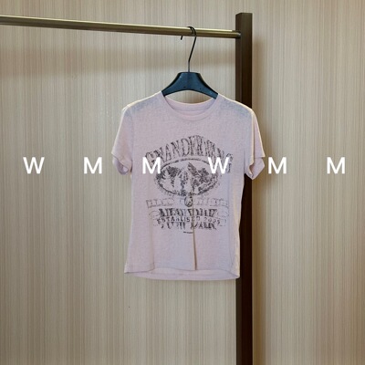 WMM粉色水洗做旧短袖T恤女休闲百搭韩时尚气质舒适显瘦上衣T恤韩
