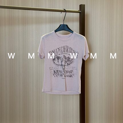 WMM粉色水洗做旧短袖T恤女休闲百搭韩时尚气质舒适显瘦上衣T恤韩