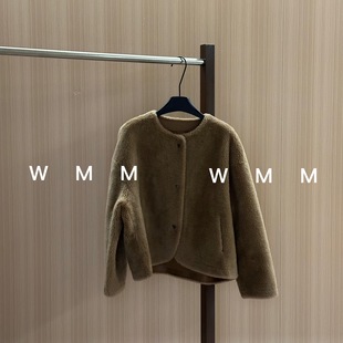 WMM圆领羊毛外套女秋冬新款外套颗粒板栗色加厚保暖时尚百搭舒适
