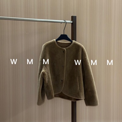 WMM圆领羊毛外套女秋冬新款外套颗粒板栗色加厚保暖时尚百搭舒适