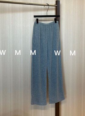 WMM灰色澳洲颗粒绒松紧腰高弹休闲裤子女秋冬加绒加厚显瘦阔腿裤