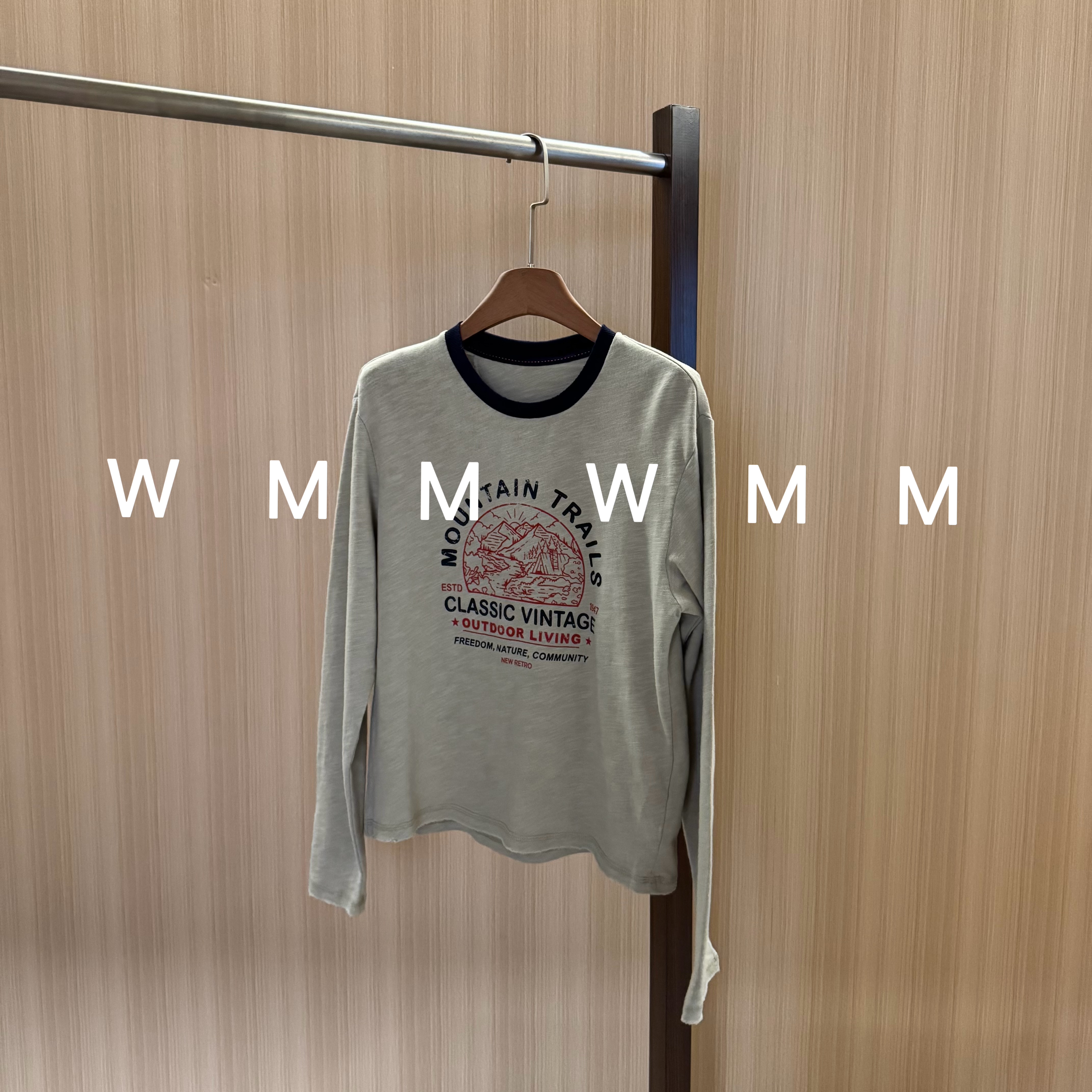 WMM韩国棉复古印花长袖T恤女新款休闲百搭韩时尚舒适显瘦慵懒上衣