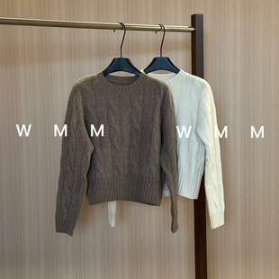 WMM合身小麻花长袖圆领毛衣女纯色秋冬新款保暖纯色休闲内搭舒适