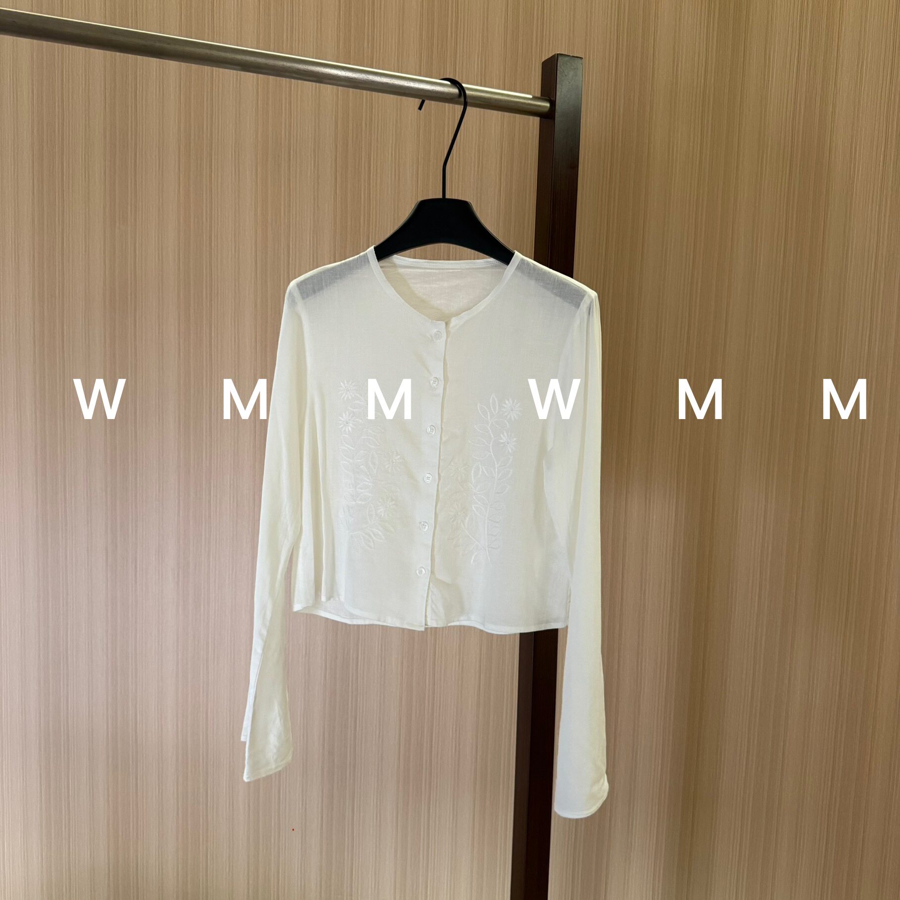 WMM亚麻刺绣设计圆领长袖开衫女新款休闲百搭韩时尚舒适简约上衣