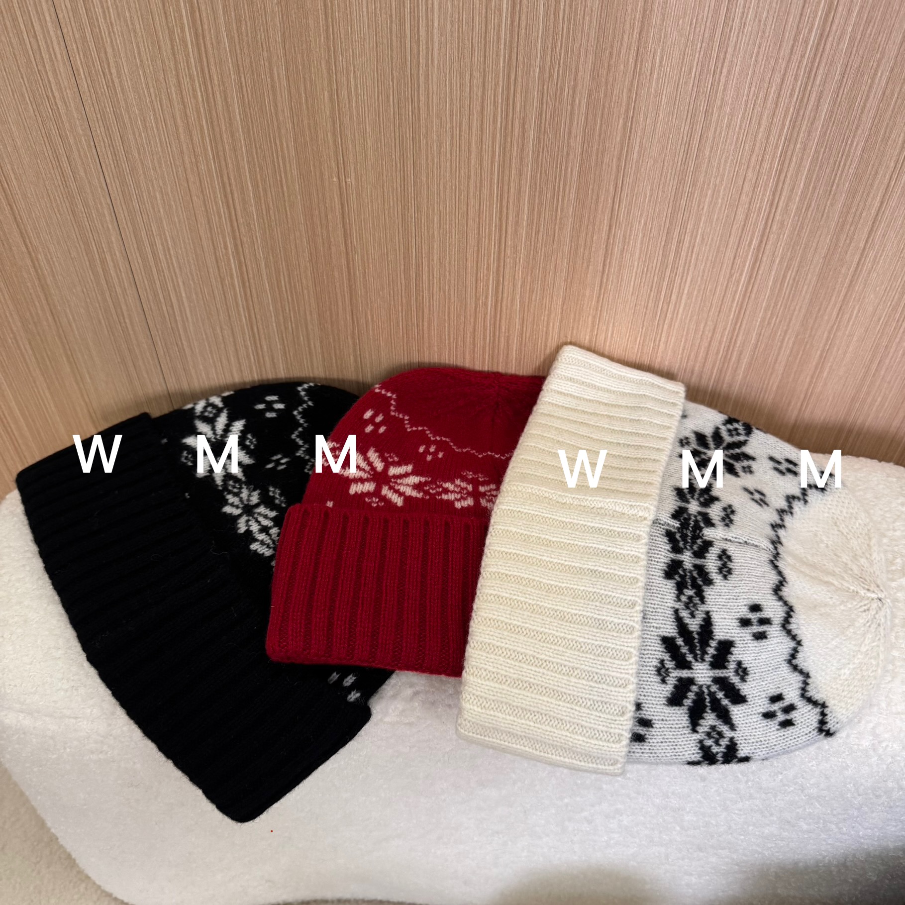 WMM冬季极简风图案女包头帽高顶帽子秋季欧美风翻边大檐雪花针织