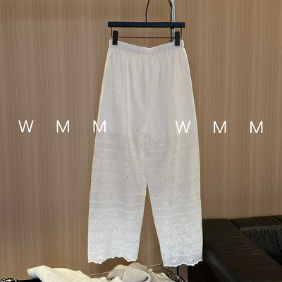 WMM镂空蕾丝长裤松紧腰女士春夏新款百搭时尚休闲法式显瘦阔腿裤
