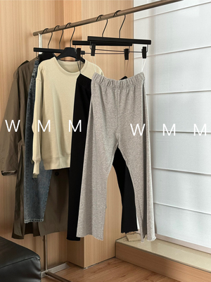 WMM自在休闲裤早春新款百搭女显瘦宽松松紧腰九分纯色运动简约裤