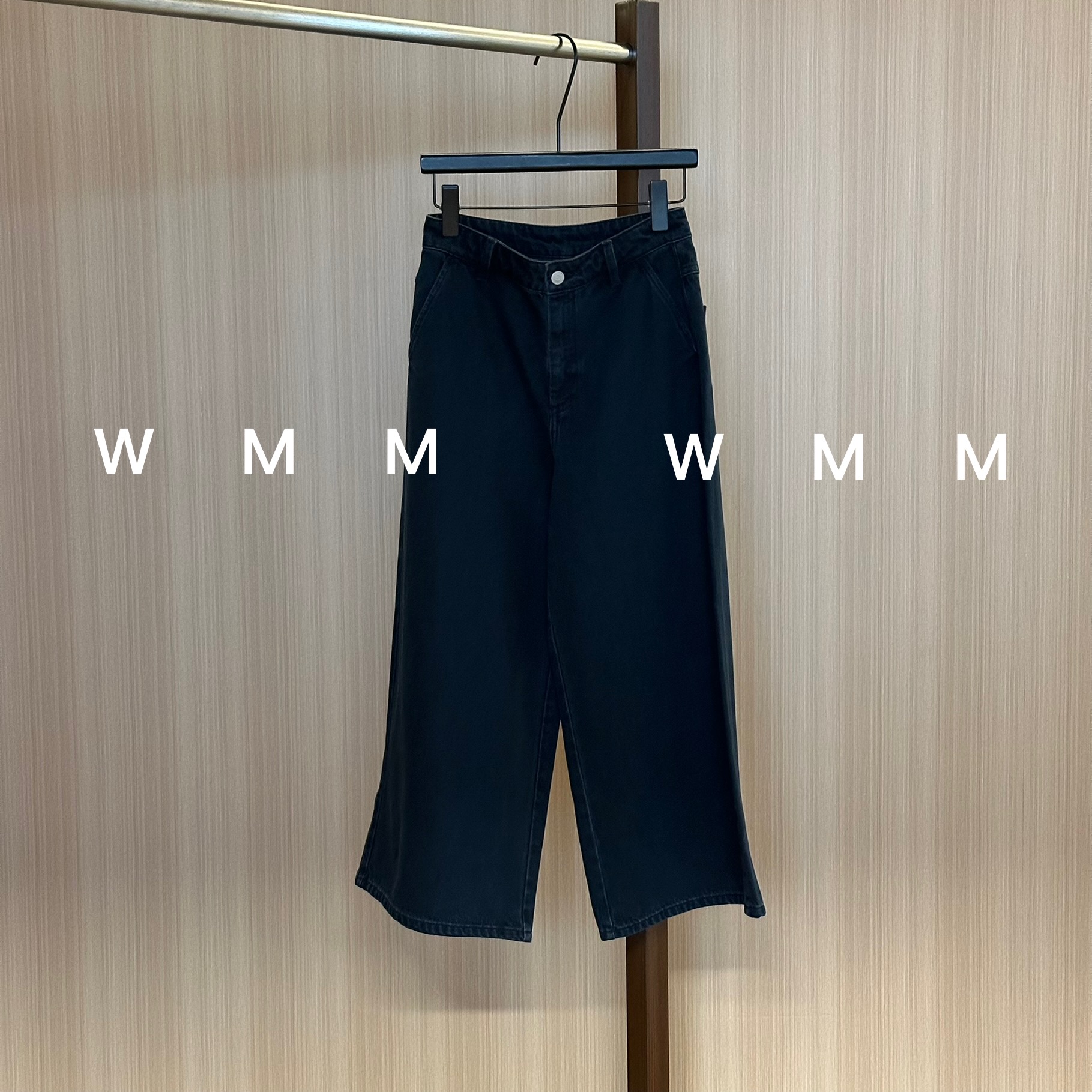 WMM八分阔腿墨水蓝牛仔裤女秋季新款时尚休闲纯色水洗做旧阔腿裤