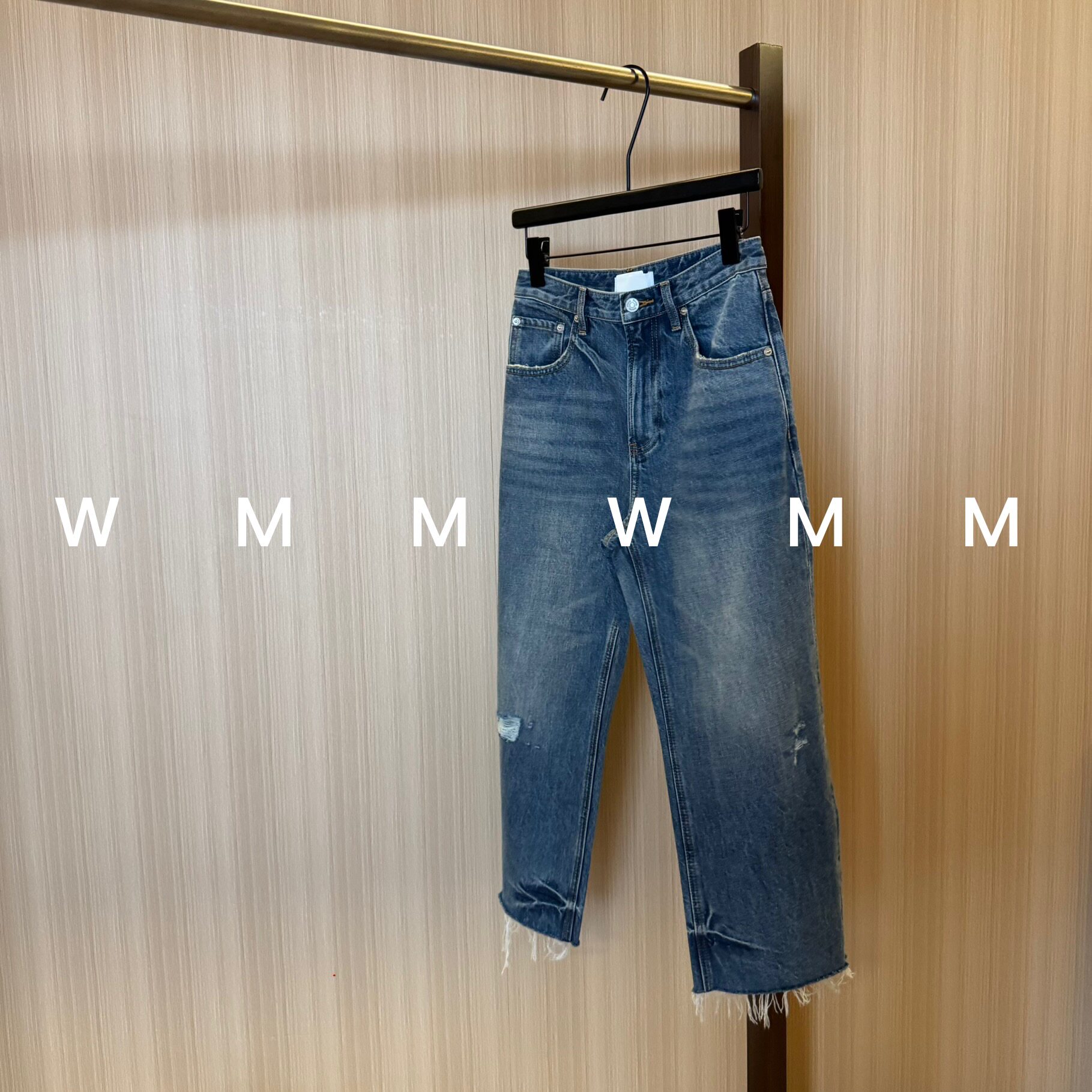 WMM日本岗山破洞流苏直筒牛仔裤新款修身显瘦女长裤百搭休闲舒适