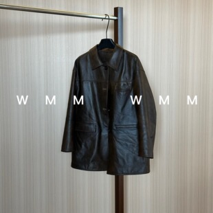 休闲韩 百搭时尚 WMM擦色棕超软翻领常规款 真皮皮衣外套女春秋新款