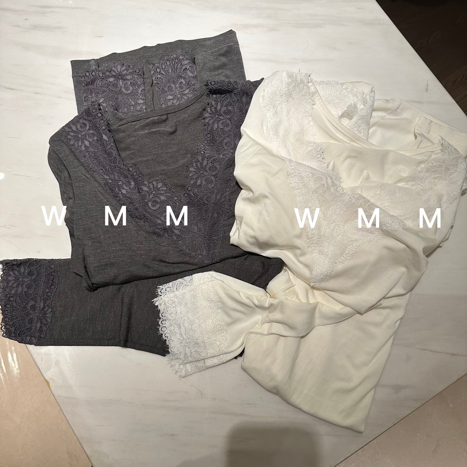 WMM女蕾丝两件套秋冬新款温感皮肤衣秋衣秋裤打底套装长袖长裤