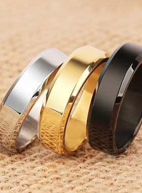 6mm韩版钛钢男士戒指氚气嘻哈