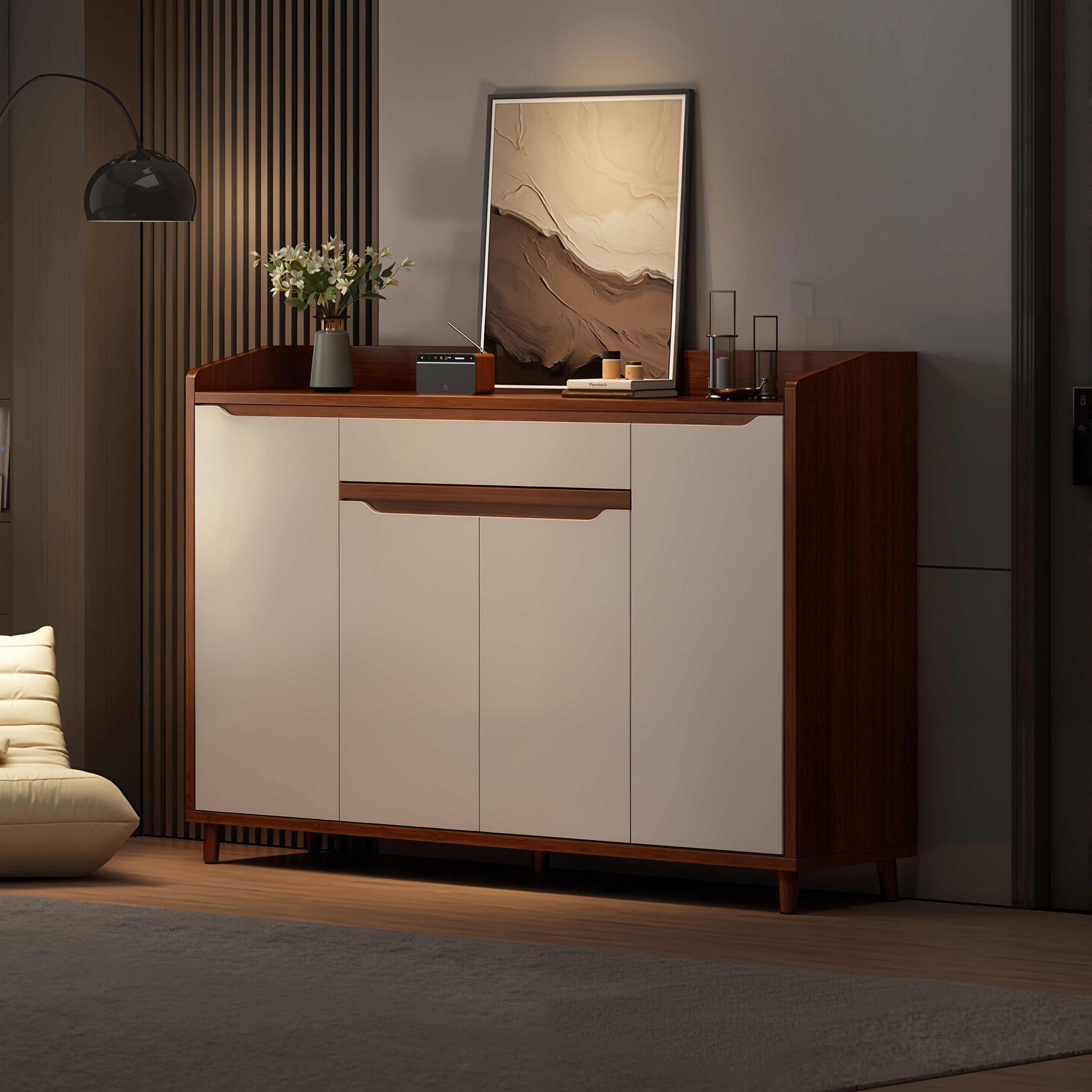 实木入户靠墙收纳鞋柜