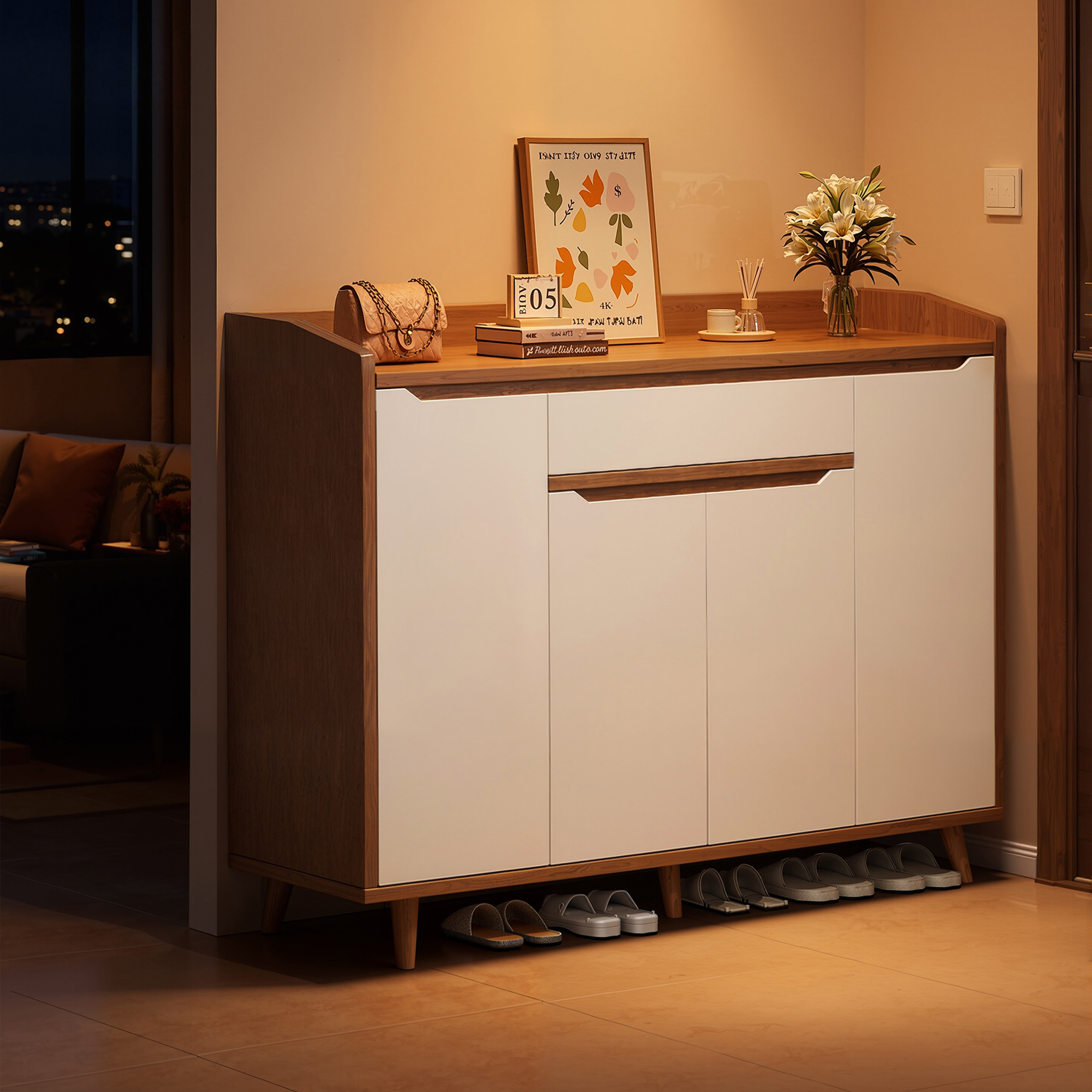 入户玄关实木鞋柜靠墙收纳新款