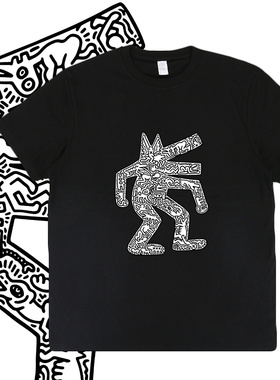 戴鳄鱼面具的狗Keith Haring凯斯哈林艺术绘画街头男女短袖T恤