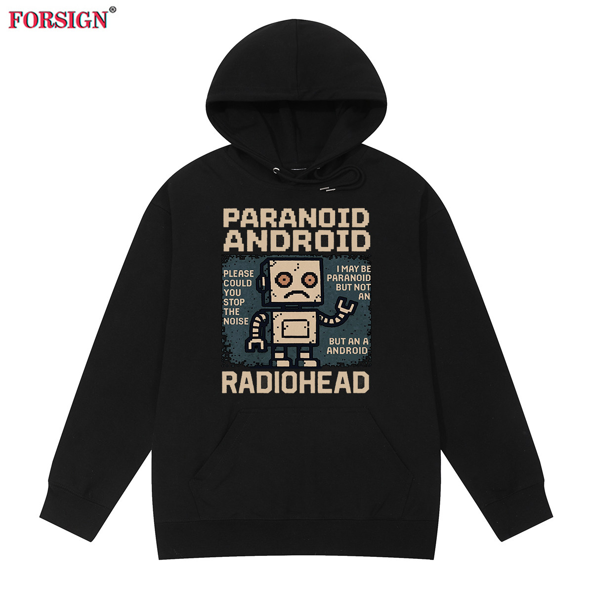 Radiohead电台司令摇滚乐队机器人卡通复古字母连帽卫衣男女
