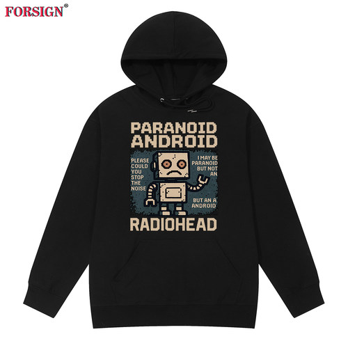Radiohead电台司令摇滚乐队机器人卡通复古字母连帽卫衣男女