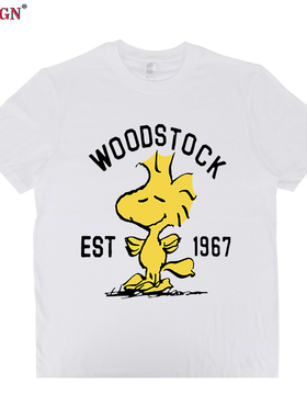 Woodstock短袖T恤小鸟1967史努比伍德斯托克音乐节卡通男女情侣潮