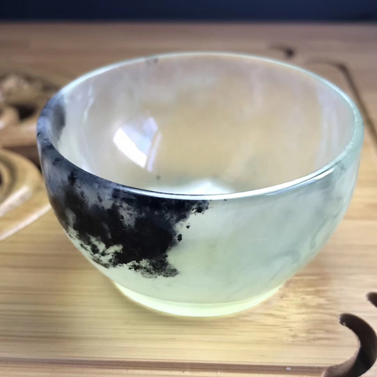 玉石茶碗  岫玉茶碗岫玉水墨玉茶碗岫岩玉茶碗茶杯
