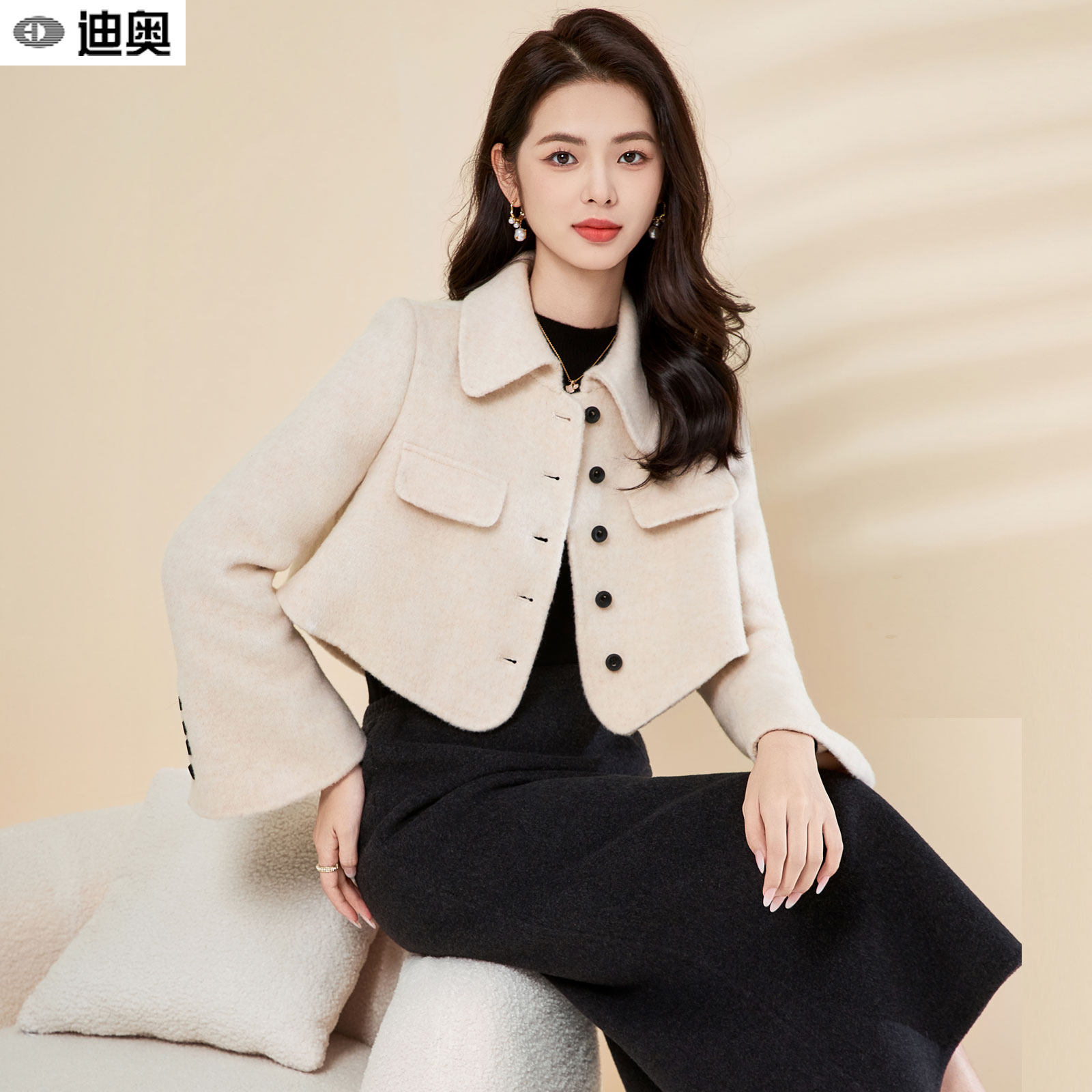 迪奥高级感双面呢羊毛大衣女25秋冬新款气质名媛小香风毛呢短外套