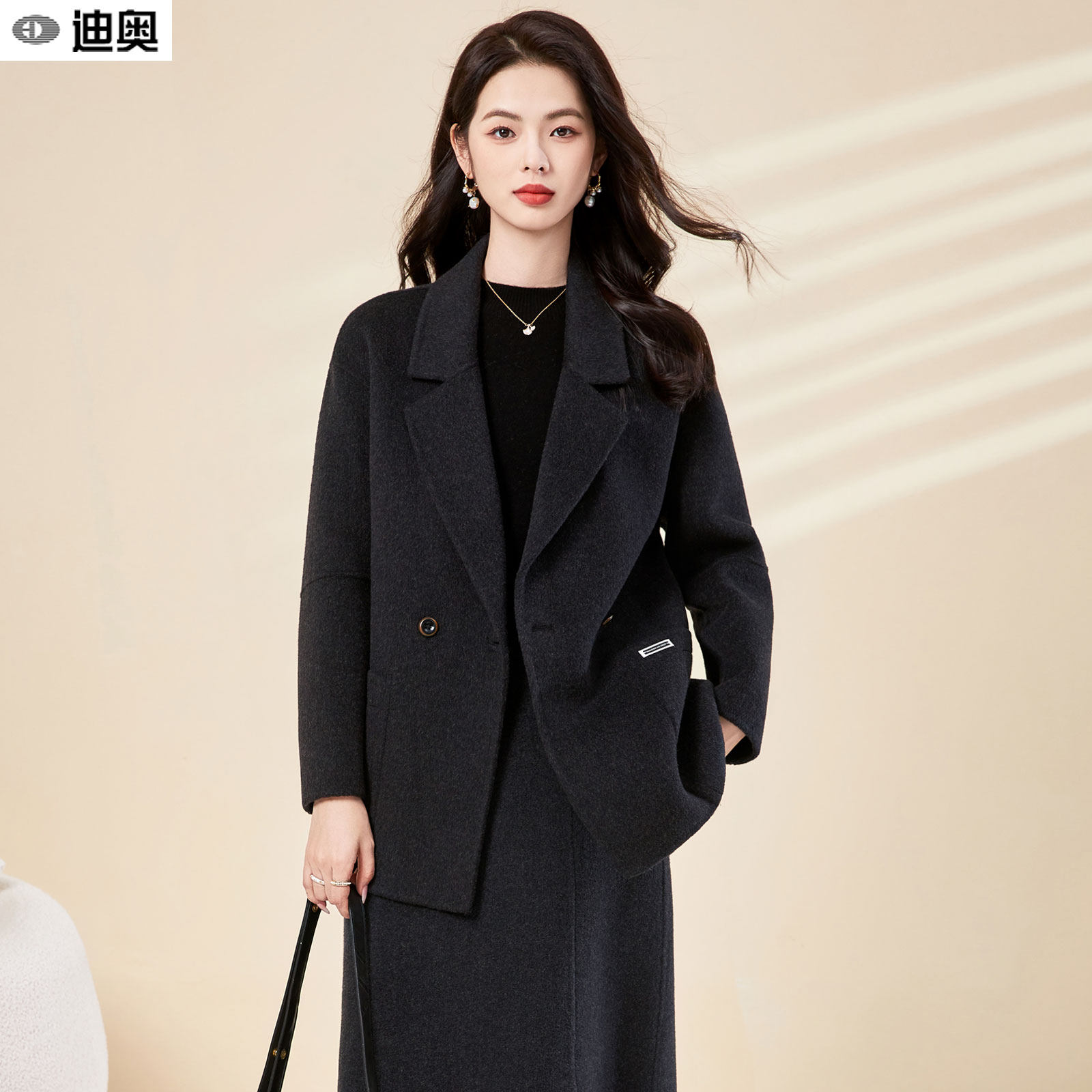 迪奥双面呢羊毛大衣女25秋冬新款高级感气质名媛小个子毛呢外套