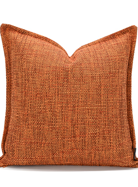 酒店样板房简约羽丝绒粗亚麻棉麻布橙色方抱枕别墅靠枕套黄色现代