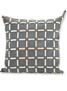 【设计师款】手工编织灰色格子方形靠垫现代简约高档客厅沙发抱枕