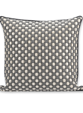 【设计师款】手工编织灰色格子方形靠垫现代简约高档客厅沙发抱枕