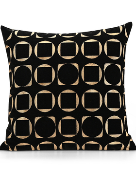 『招财』高端丝绒黑色铜钱绣花抱枕金丝酒吧KTV沙发方腰枕样板间