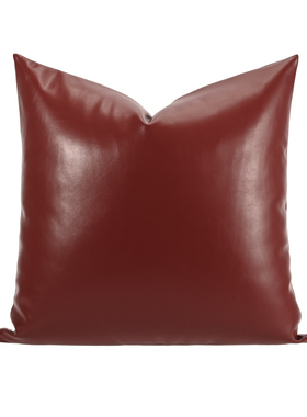 『莫兰迪』光面纹理深红色皮革设计师搭配沙发高级冰感抱枕方枕腰