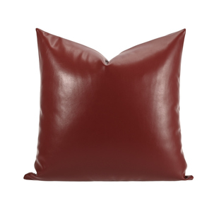 『莫兰迪』光面纹理深红色皮革设计师搭配沙发高级冰感抱枕方枕腰
