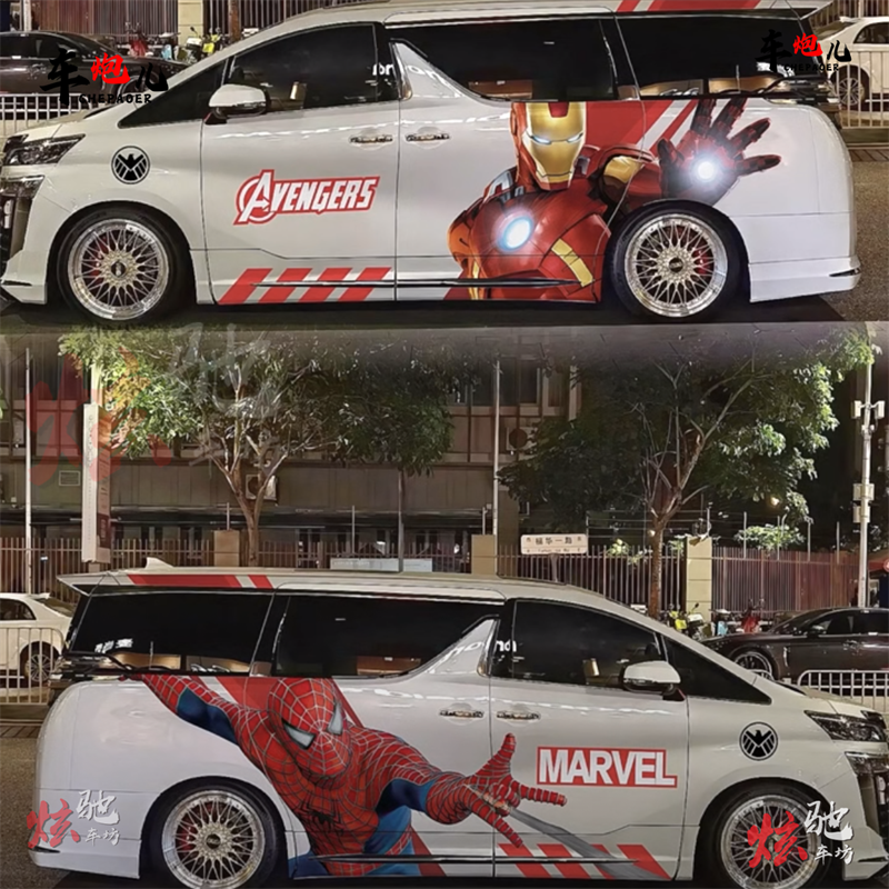 埃尔法极氪009车贴拉花小鹏X9理想mega钢铁侠蜘蛛侠卡通车身贴纸