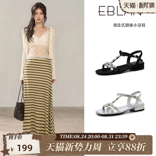 伊伴水钻蝴蝶结平底凉鞋女款夏季