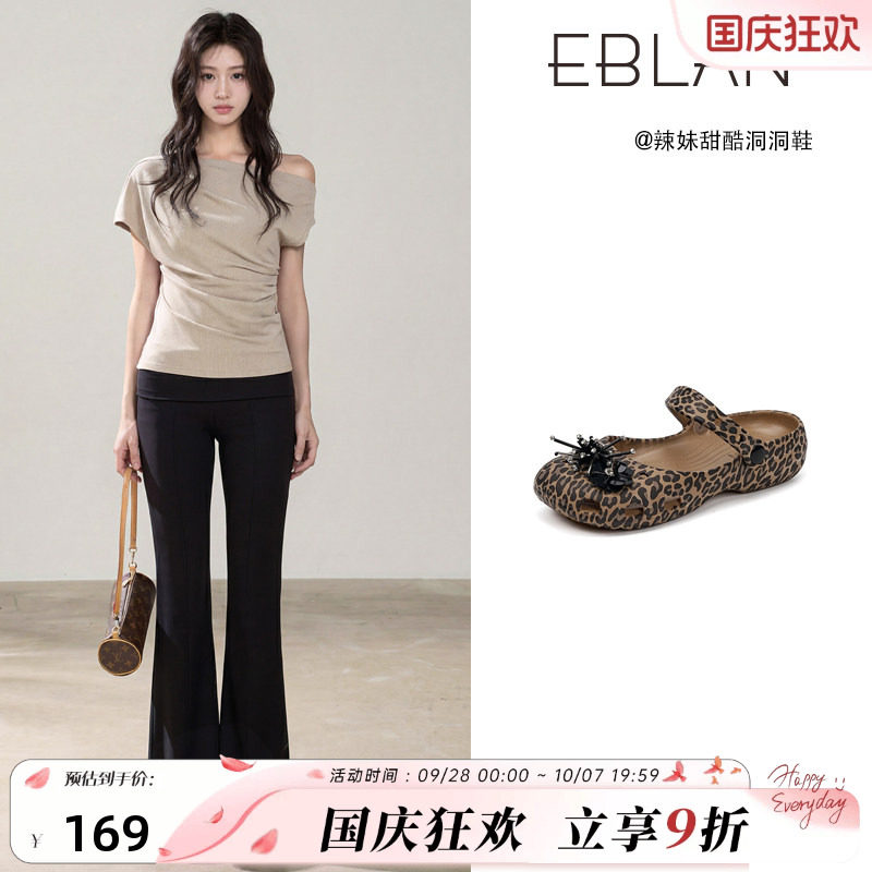 伊伴豹纹芭蕾玛丽珍洞洞鞋女夏季图片