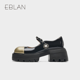 202年新款 EBLAN 玛丽珍鞋 EF241484D 伊伴韩版 厚底增高休闲复古单鞋