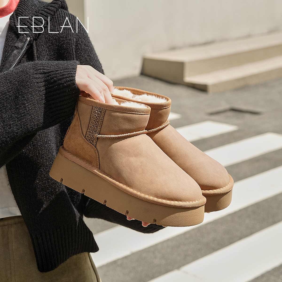 伊伴厚底增高加绒保暖雪地靴