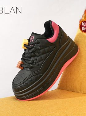 EBLAN/伊伴黑色松糕鞋2025冬季新款加绒板鞋运动休闲鞋EE933634M