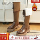 EBLAN 前拉链机车靴 厚底长筒靴2025秋冬新款 伊伴 119清仓福利
