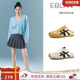 伊伴包头半拖鞋 女外穿2025夏季 新款 EBLAN 厚底蕾丝网面透气德训鞋