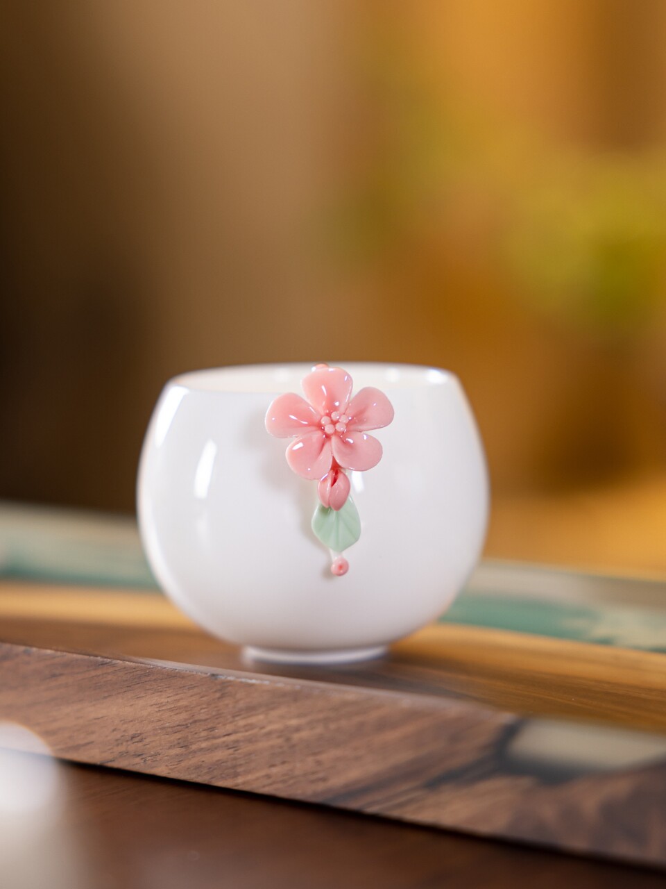 白瓷手工捏花陶瓷主人杯单杯女高端品茗杯精致粉色具喝茶杯送礼品