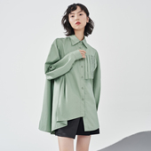 大款 JfYanYan秋季 上衣设计感小众单穿绿色衬衫 打底衬衣女遮屁股