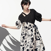 JfYanYan 绑带收腰裙子 印花中长款 夏季 穿搭裙海边渡假连衣裙法式
