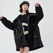 JfYanYan原创设计厚外套女秋冬个性 赫本风海军领毛领大衣新款