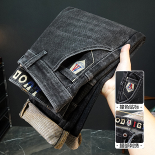 小直筒弹力保暖百搭休闲裤 秋冬季 潮流修身 牛仔裤 子男 加绒加厚男士