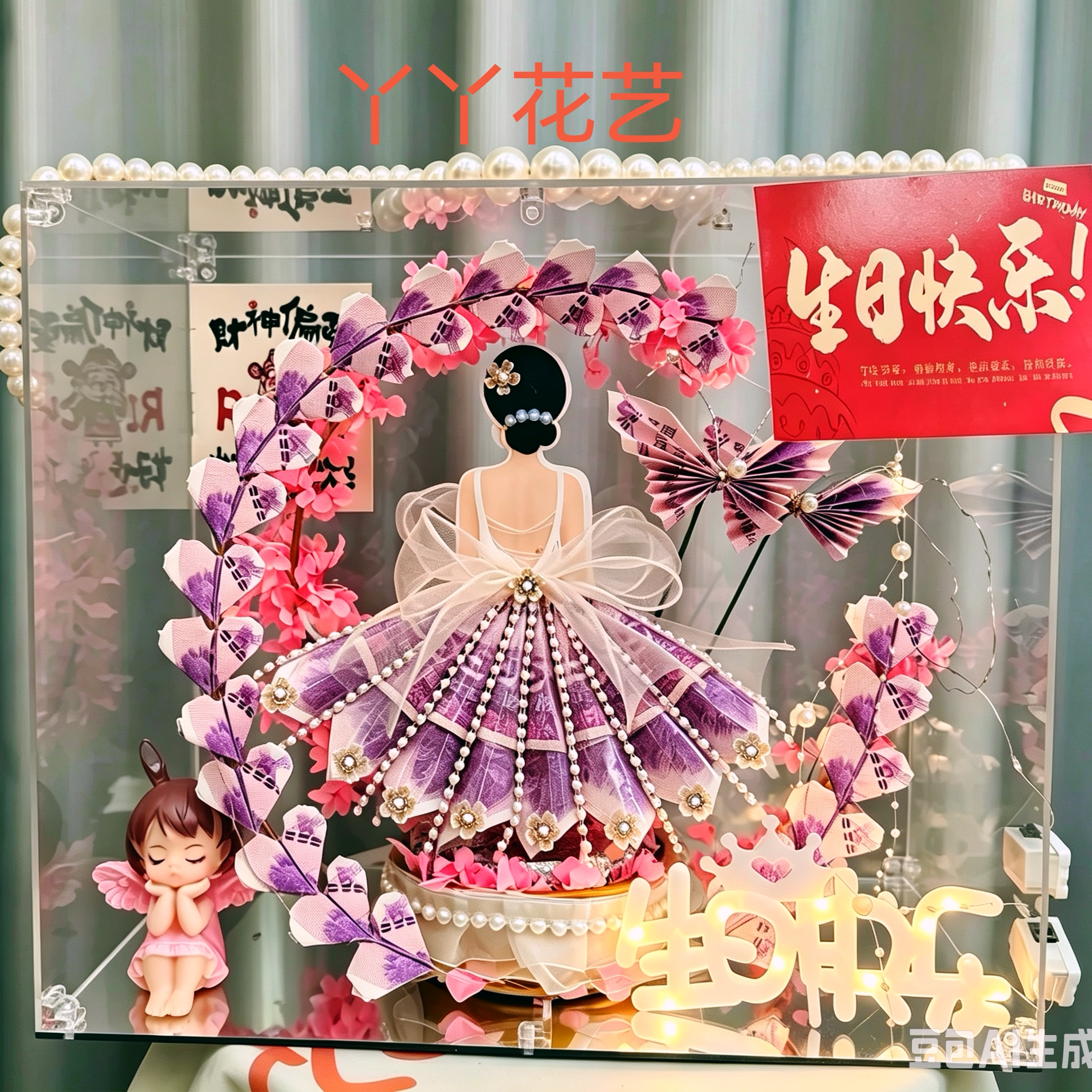 爱心月亮有钱花材料包亚克力礼盒送女友闺蜜生日礼物简约风格