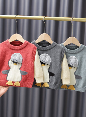 【断码清仓】男童红色毛衣秋冬红外套针织衫宝宝套头加厚儿童保暖